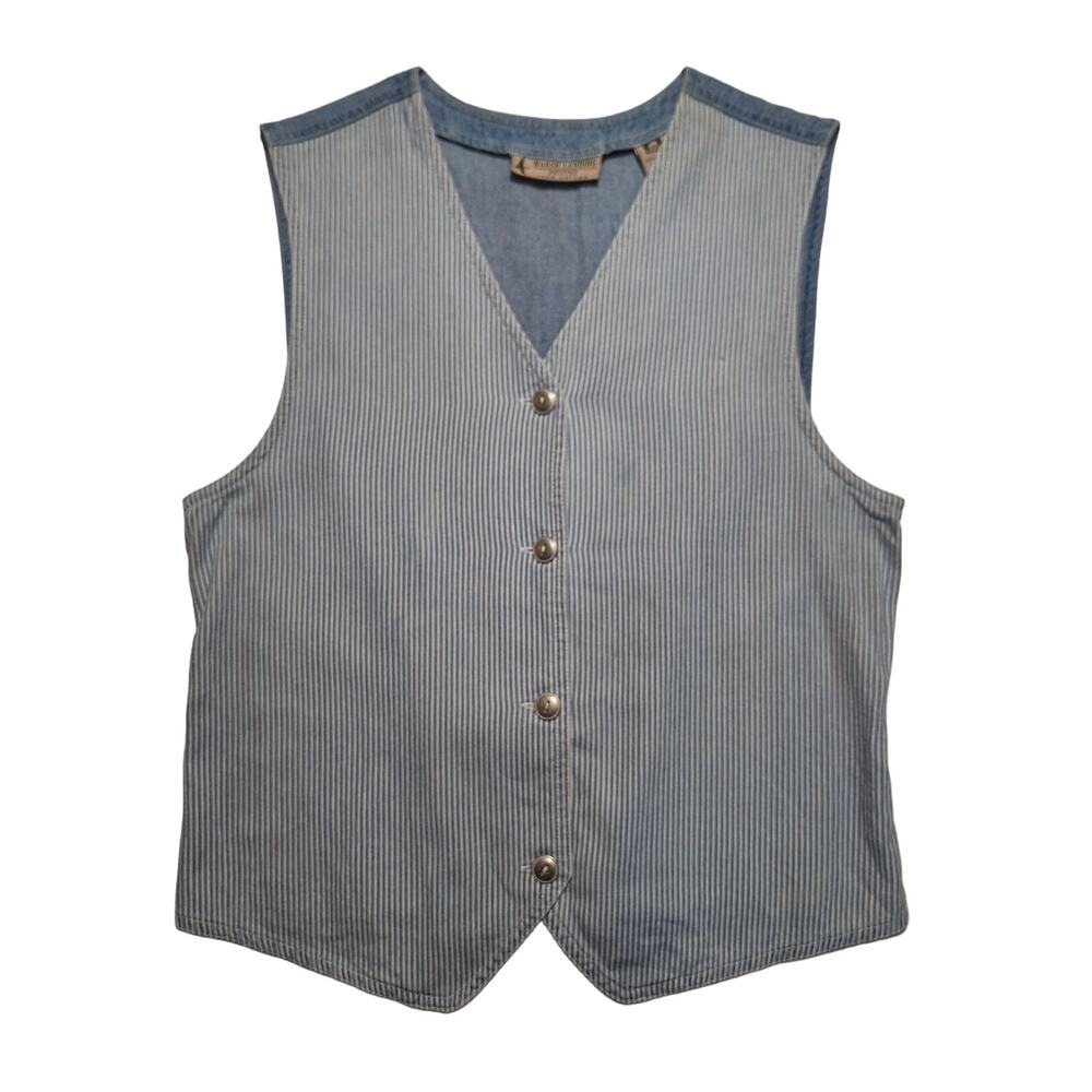 Vintage Marsh Landing Petites cotton chambray pinstriped vest